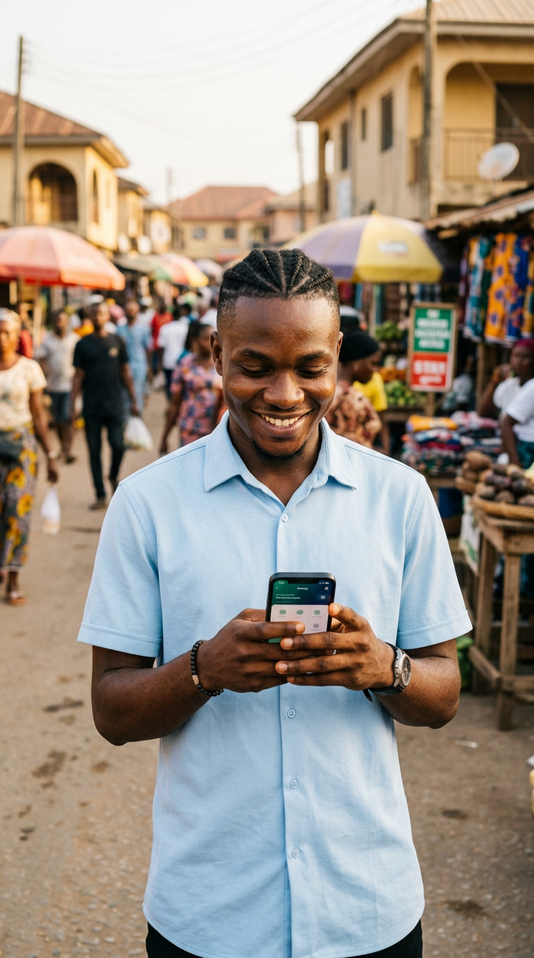 A customer reviewing his finances on his phone